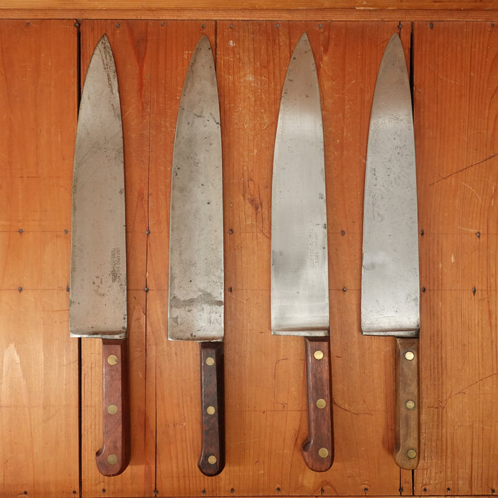 Assorted Clyde or Ontario 12" Heavy Chef Knife Carbon Steel Rosewood USA 1950s-60s
