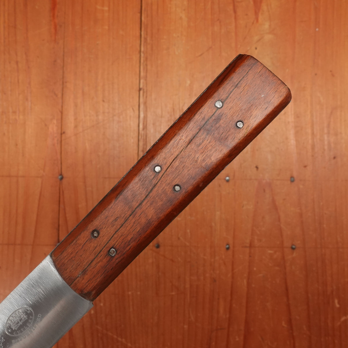 Unmarked American or English 8" Bullnose Butcher Carbon Steel Beech 6 Pin 1900-1940?