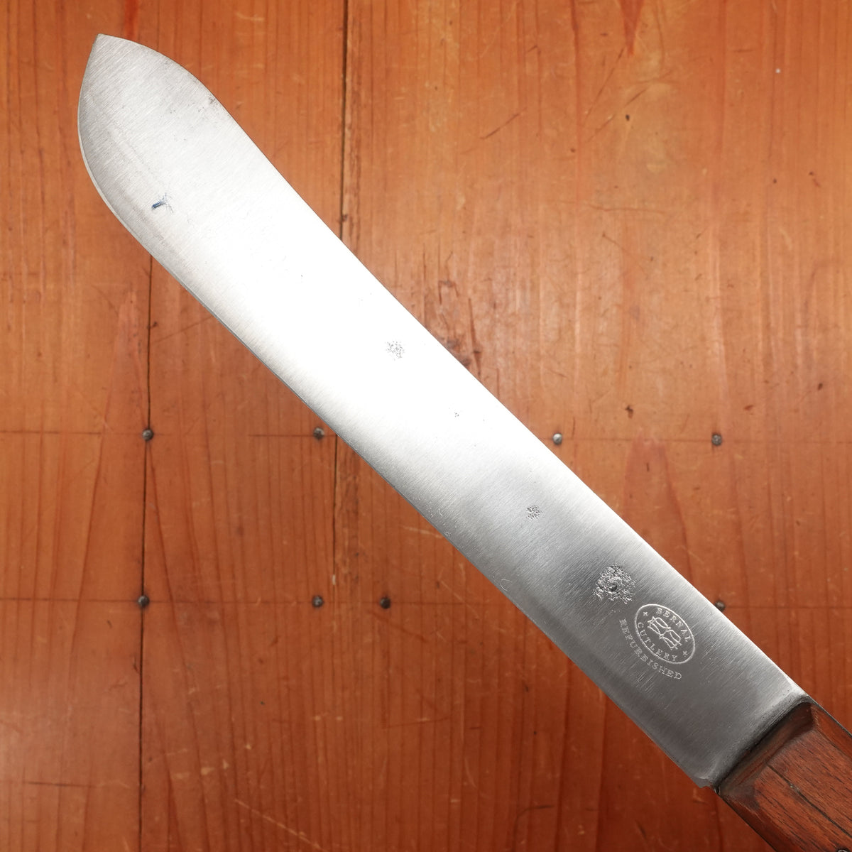 Unmarked American or English 8" Bullnose Butcher Carbon Steel Beech 6 Pin 1900-1940?