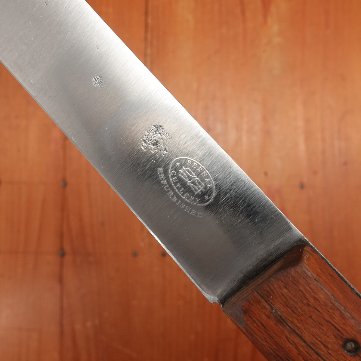 Unmarked American or English 8" Bullnose Butcher Carbon Steel Beech 6 Pin 1900-1940?