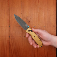 Benchmade 535BK-07 Bugout Drop Point M390 AXIS Lock Burnt Brass Aluminum Handle