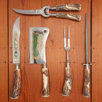 Walter Willms Carving Set Stainless & Carved Stag Solingen 1960-70s - 6 Pieces