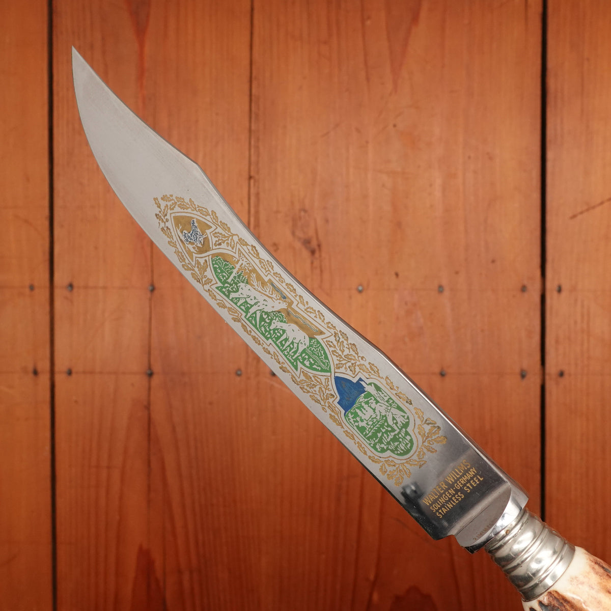 Walter Willms Carving Set Stainless & Carved Stag Solingen 1960-70s - 5 Pieces