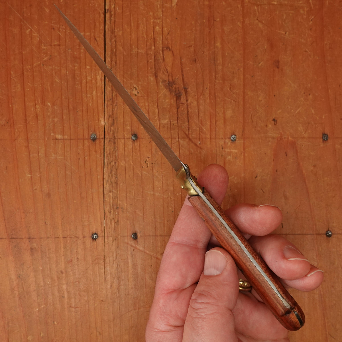 New Old Stock Anframa 4" Paring Knife Carbon Cherry Wood & Brass Handle Maniago, Italy ~1950s 60s