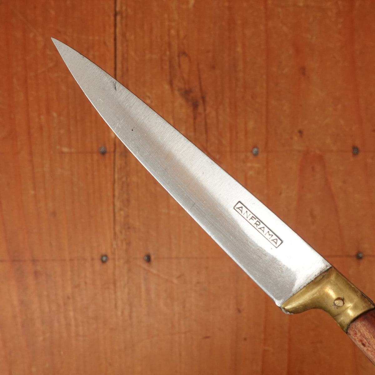 New Old Stock Anframa 4" Paring Knife Carbon Cherry Wood & Brass Handle Maniago, Italy ~1950s 60s