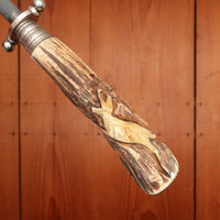 Walter Willms Carving Set Stainless & Carved Stag Solingen 1960-70s - 5 Pieces