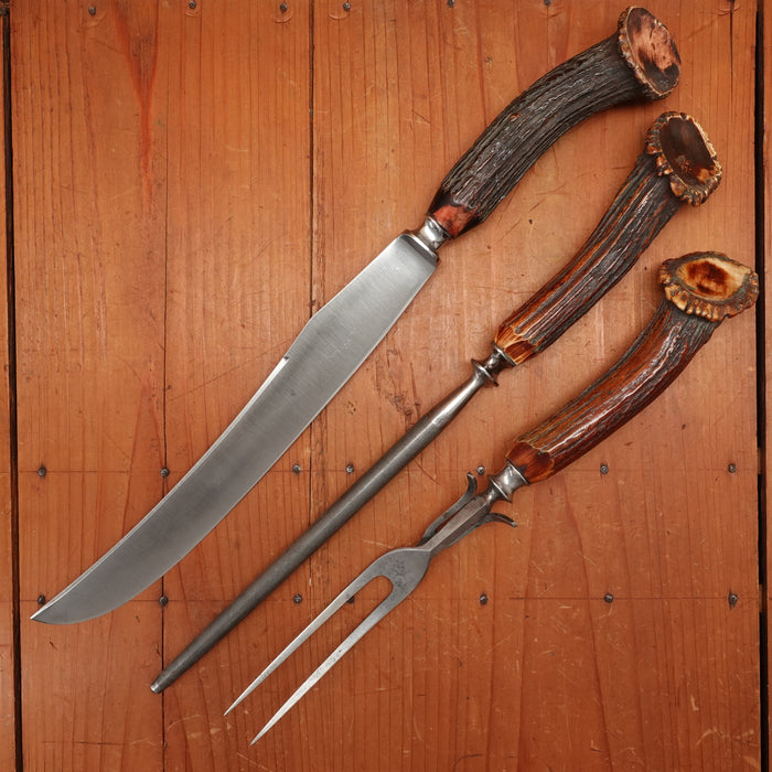 Landers Frary & Clark Aetna Works Carving Set Carbon Steel Crown Stag 1909-~1930s?
