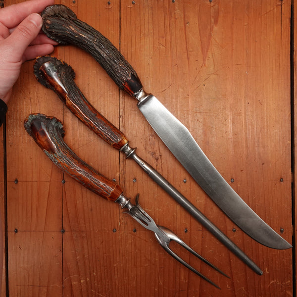 Landers Frary & Clark Aetna Works Carving Set Carbon Steel Crown Stag 1909-~1930s?