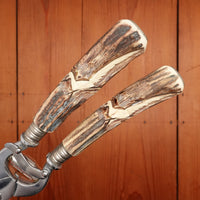 Walter Willms Carving Set Stainless & Carved Stag Solingen 1960-70s - 5 Pieces