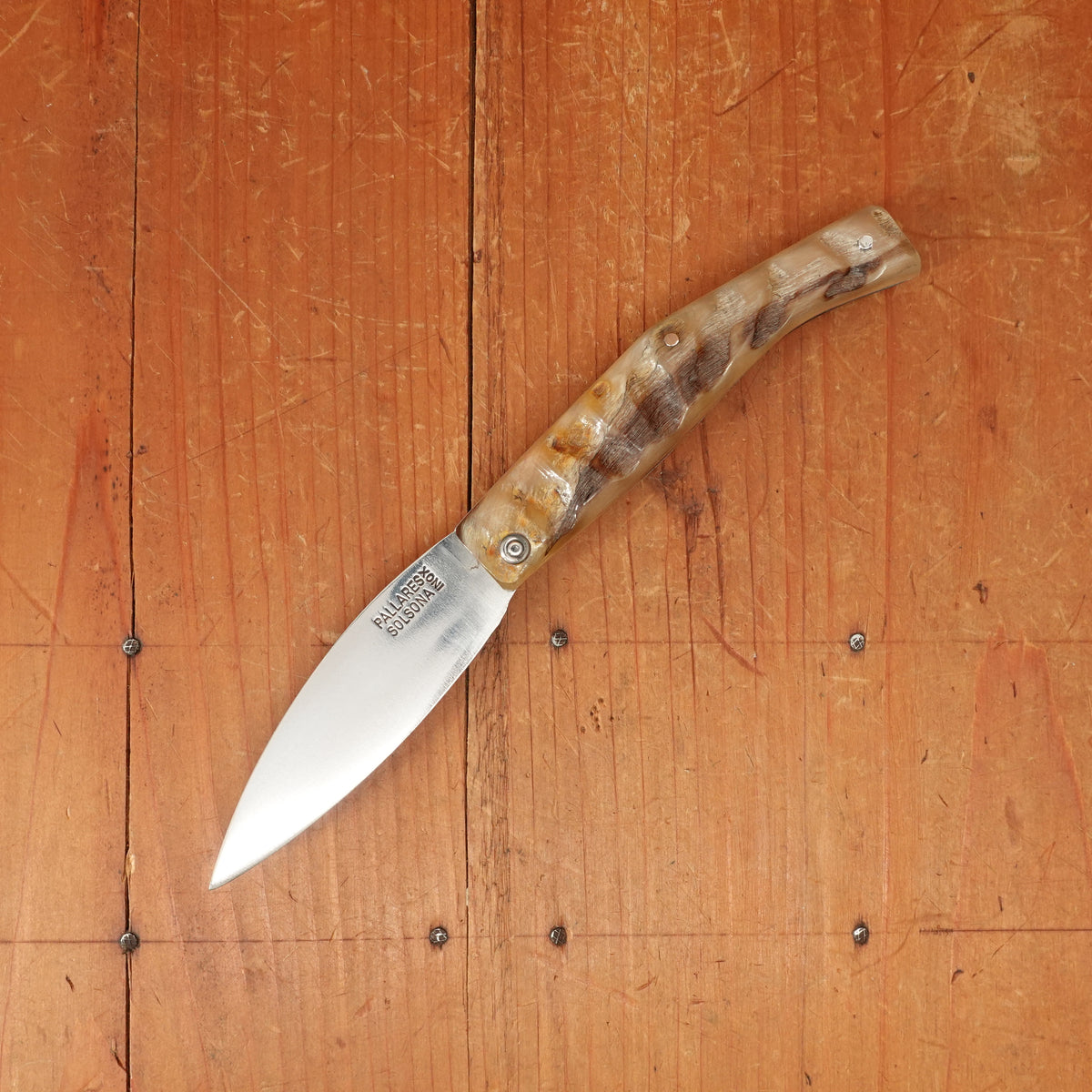 Pallares Busa 10cm Drop Point Stainless Steel Friction Lock Dark Ram Horn Handle