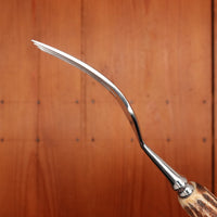 Anton Wingen Jr New Old Stock Steak Knife & Fork Set Forged Stainless & Carved Stag Solingen 1960-70s