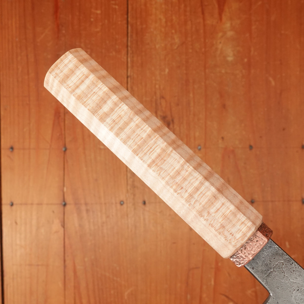 Rolin Knives 225mm Gyuto 52100 Kurouchi Stabilized Curly Maple Copper