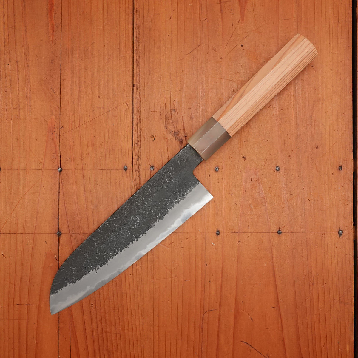 Hitohira Hinode (Hinoura) 180mm Santoku Shirogami 2 Kurouchi Yakusugi Cedar Handle