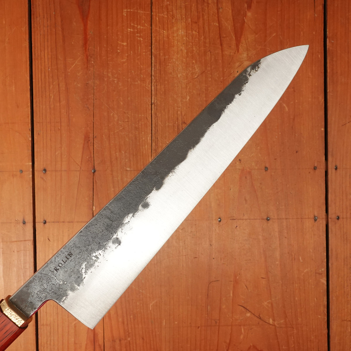 Rolin Knives 260mm Gyuto AEB-L Kurouchi Padouk Brass With Saya
