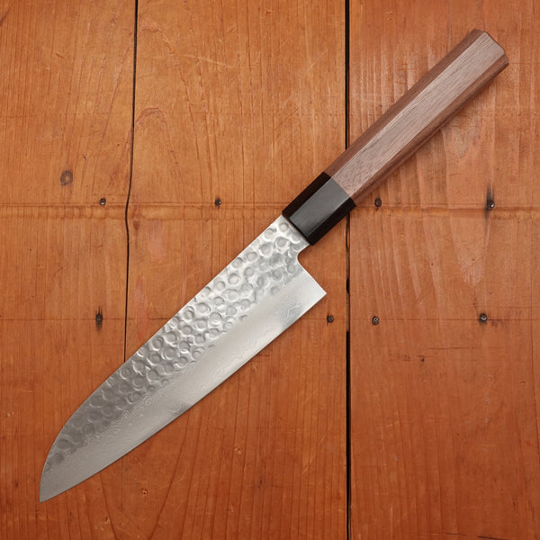 Hitohira HG 185mm Santoku Stainless Tsuchime Damascus Walnut Handle