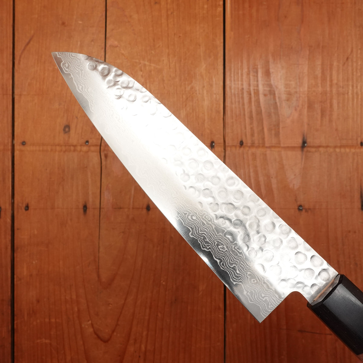 Hitohira HG 185mm Santoku Stainless Tsuchime Damascus Walnut Handle