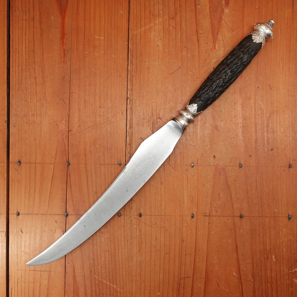 McPherson Brothers 9" Carving Knife Carbon Steel Bone Handle with Silverplate Bolsters Glasgow, Scotland ~1900-20