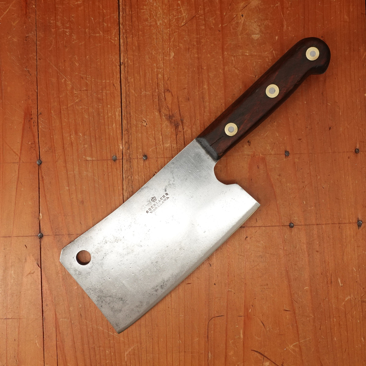 Gerlach Warszawa 6" Cleaver Hand-Forged Carbon Steel Birdseye Rivets Poland 1900-1930s?
