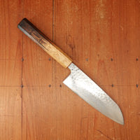 OUL Ginsan Tsukishiro Tsuchime Damascus 165mm Santoku Burnt Oak