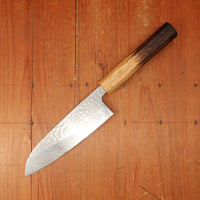 OUL Ginsan Tsukishiro Tsuchime Damascus 165mm Santoku Burnt Oak