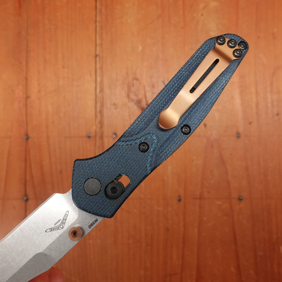 Benchmade 945-04 Mini Osborne Reverse Tanto M390 Axis Lock Denim Micarta