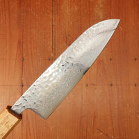 OUL Ginsan Tsukishiro Tsuchime Damascus 165mm Santoku Burnt Oak