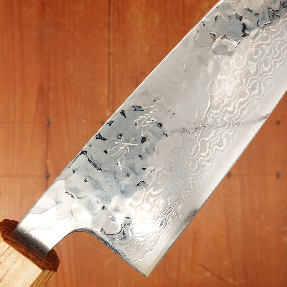 OUL Ginsan Tsukishiro Tsuchime Damascus 165mm Santoku Burnt Oak