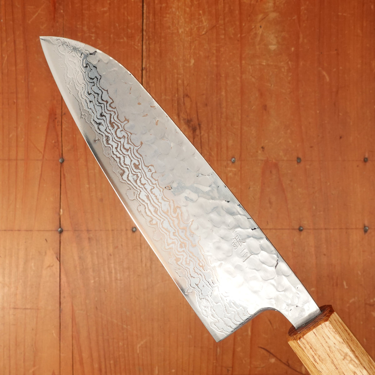 OUL Ginsan Tsukishiro Tsuchime Damascus 165mm Santoku Burnt Oak