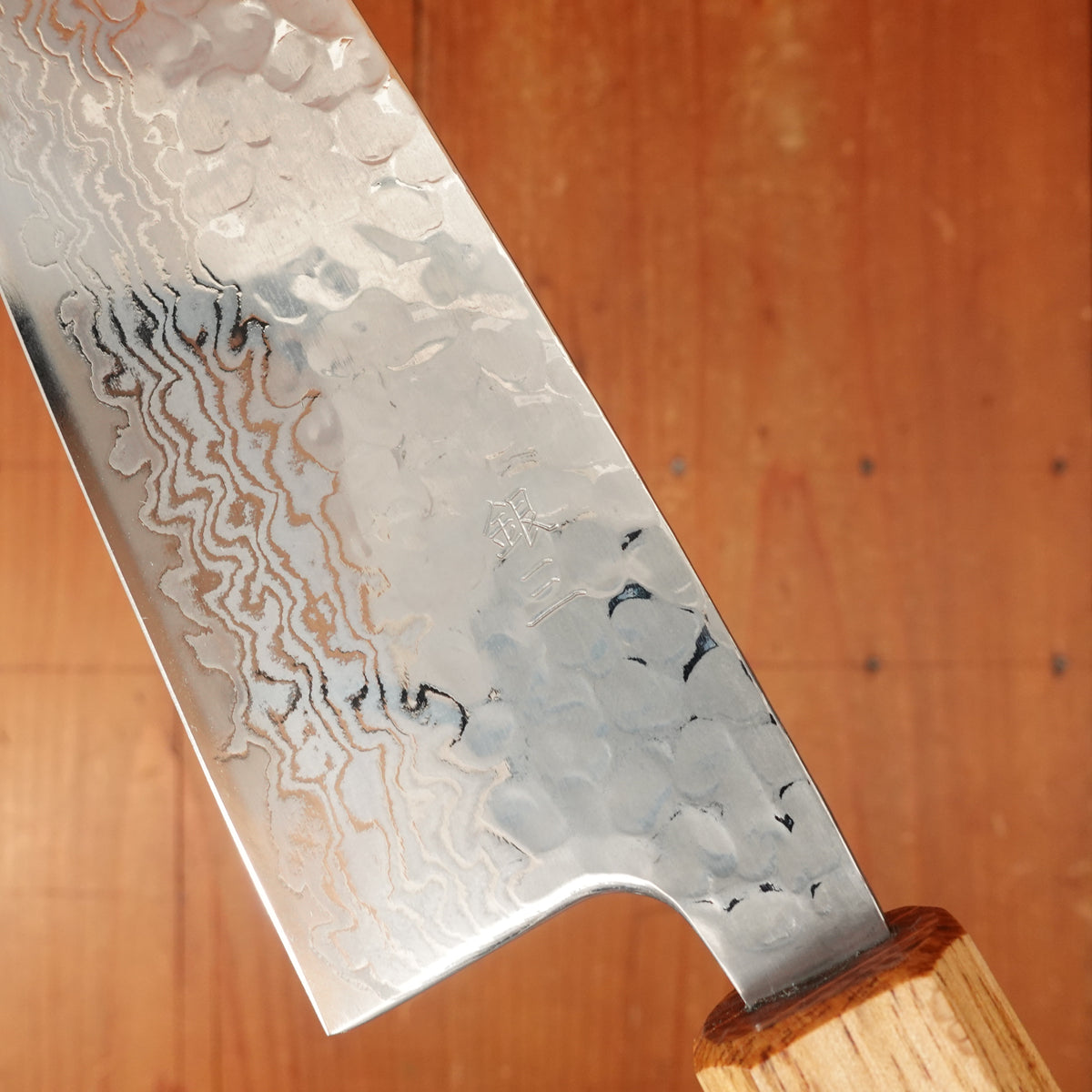 OUL Ginsan Tsukishiro Tsuchime Damascus 165mm Santoku Burnt Oak