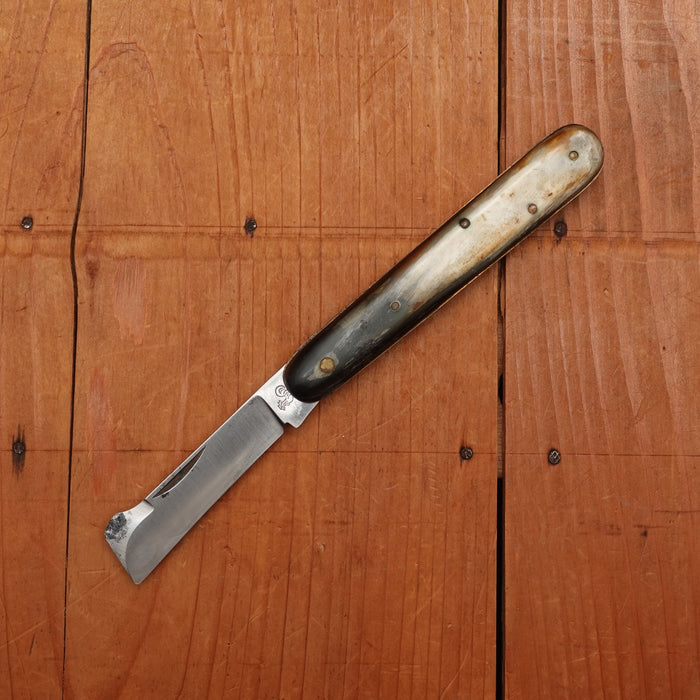 New Vintage 4 1/8" Non- Bolstered Grafting Knife Carbon Steel & Horn Maniago, Italy 1950-70s