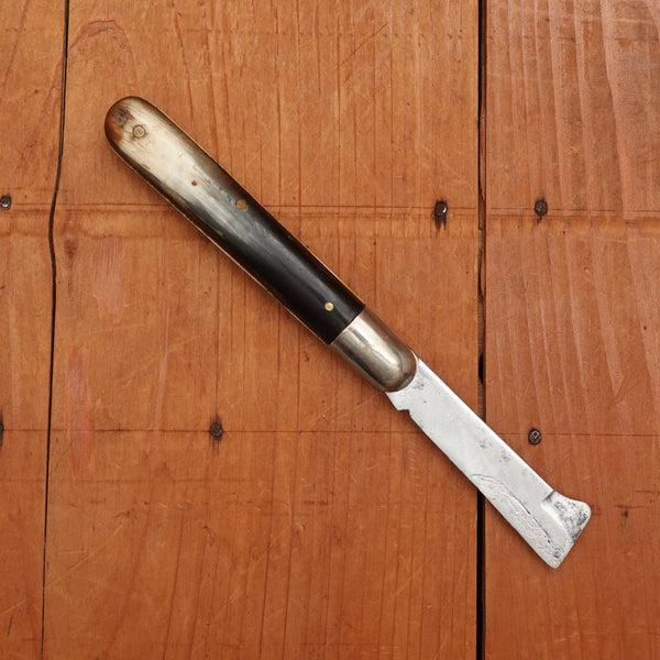 New Vintage 4 1/8" Bolstered Grafting Knife Carbon Steel & Horn Maniago, Italy 1950-70s