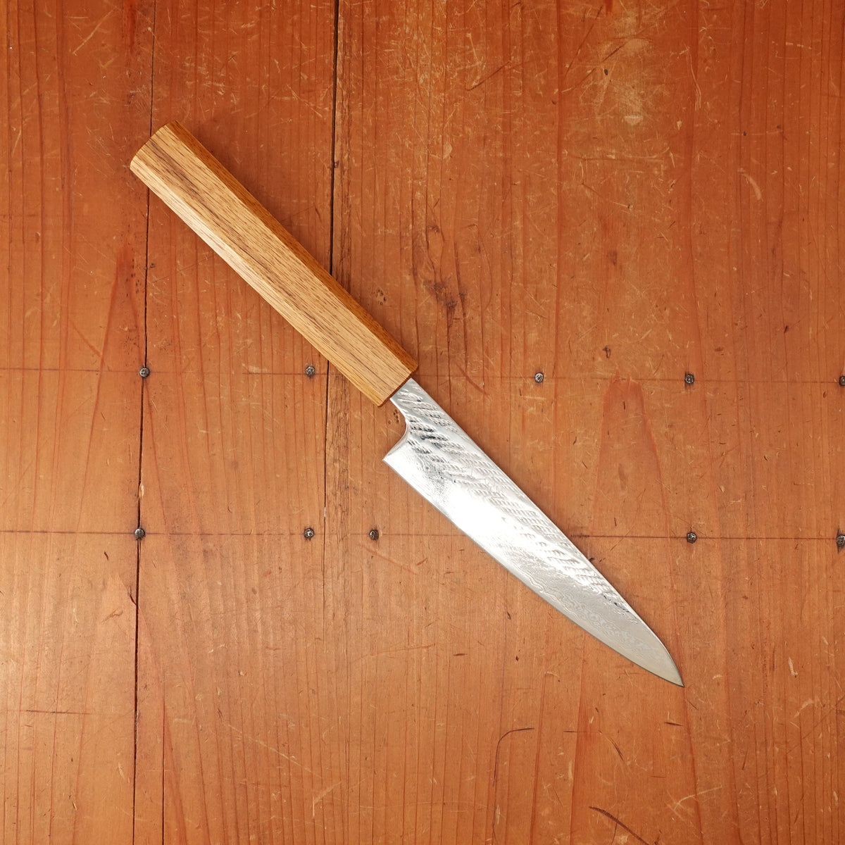 OUL 135mm Petty AUS10 Nickel Damascus Nawame Oak Handle