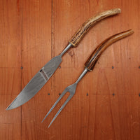 Anton Wingen Jr 6 Pc Carving & Steak Knife Set Stainless & Stag Solingen 1960s 70s