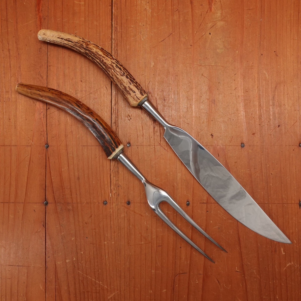 Anton Wingen Jr 6 Pc Carving & Steak Knife Set Stainless & Stag Solingen 1960s 70s