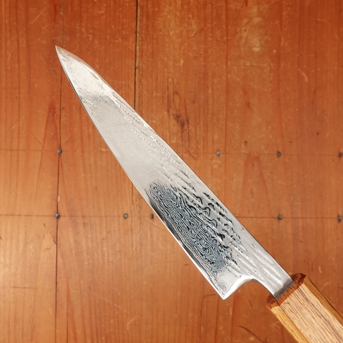OUL 135mm Petty AUS10 Nickel Damascus Nawame Oak Handle