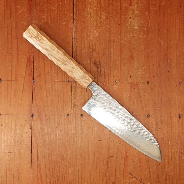 OUL 165mm Santoku AUS10 Nickel Damascus Nawame Oak Handle