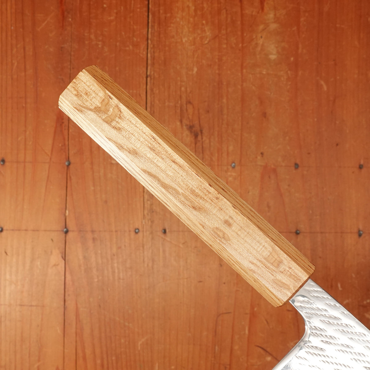OUL 165mm Santoku AUS10 Nickel Damascus Nawame Oak Handle