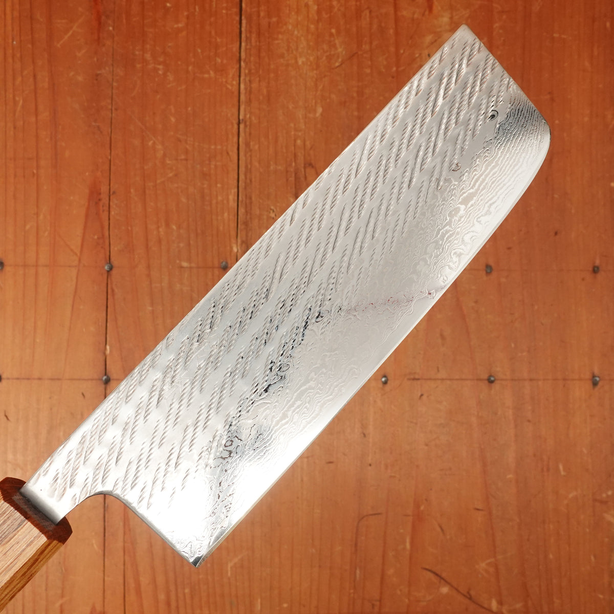 OUL 165mm Nakiri AUS10 Nickel Damascus Nawame Oak Handle