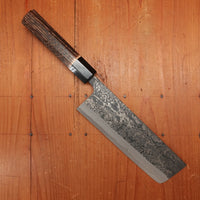 New Old Stock Yoshikane 165mm Wa-Nakiri SLD Suminagashi Damascus with New Burnt Chestnut Handle