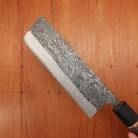New Old Stock Yoshikane 165mm Wa-Nakiri SLD Suminagashi Damascus with New Burnt Chestnut Handle