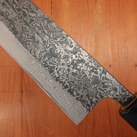 New Old Stock Yoshikane 165mm Wa-Nakiri SLD Suminagashi Damascus with New Burnt Chestnut Handle