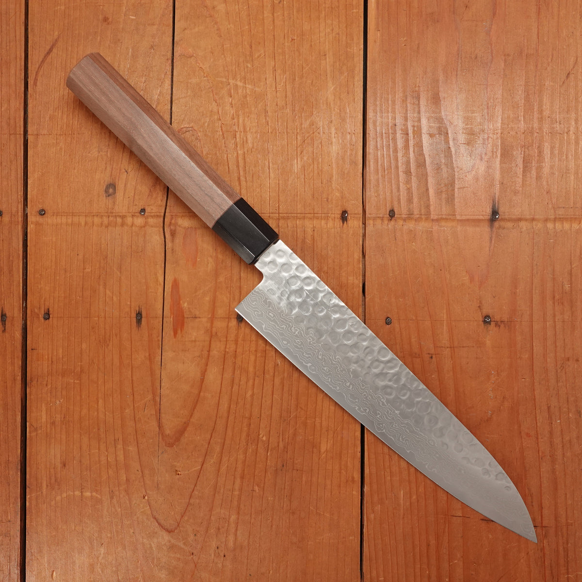 Hitohira HG 210mm Gyuto Stainless Tsuchime Damascus Walnut Handle