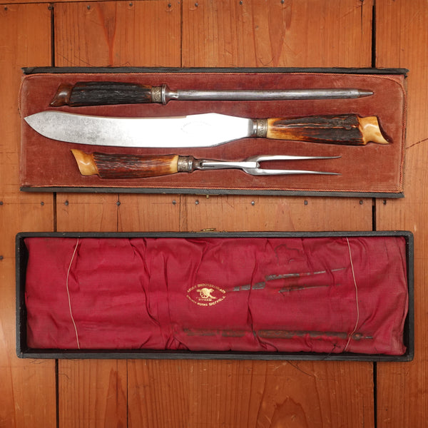 Abram Brooksbank Malinda Works 3 Pc Carving Set In Box Sheffield Circa 1900-1920?