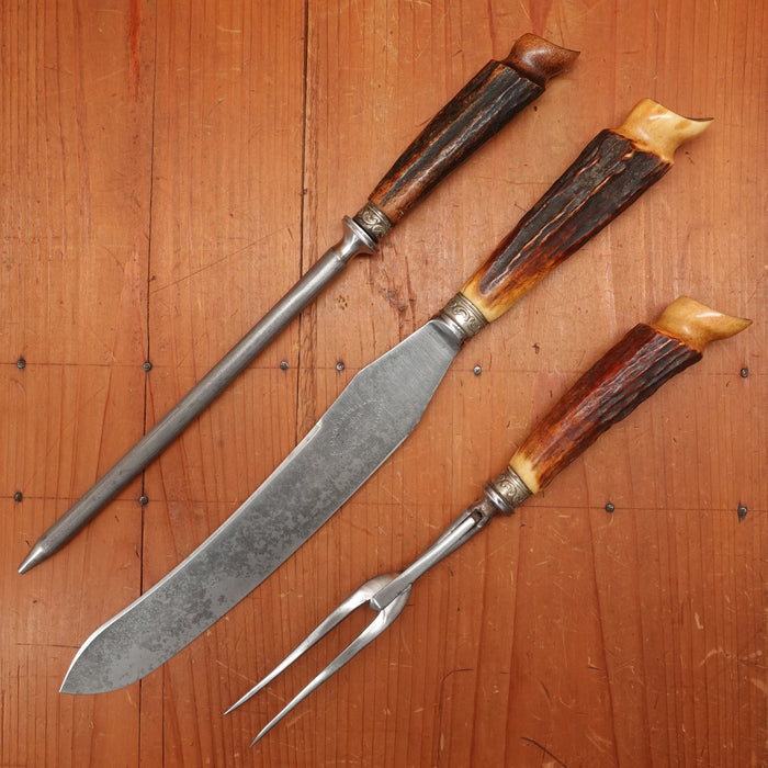 Abram Brooksbank Malinda Works 3 Pc Carving Set In Box Sheffield Circa 1900-1920?