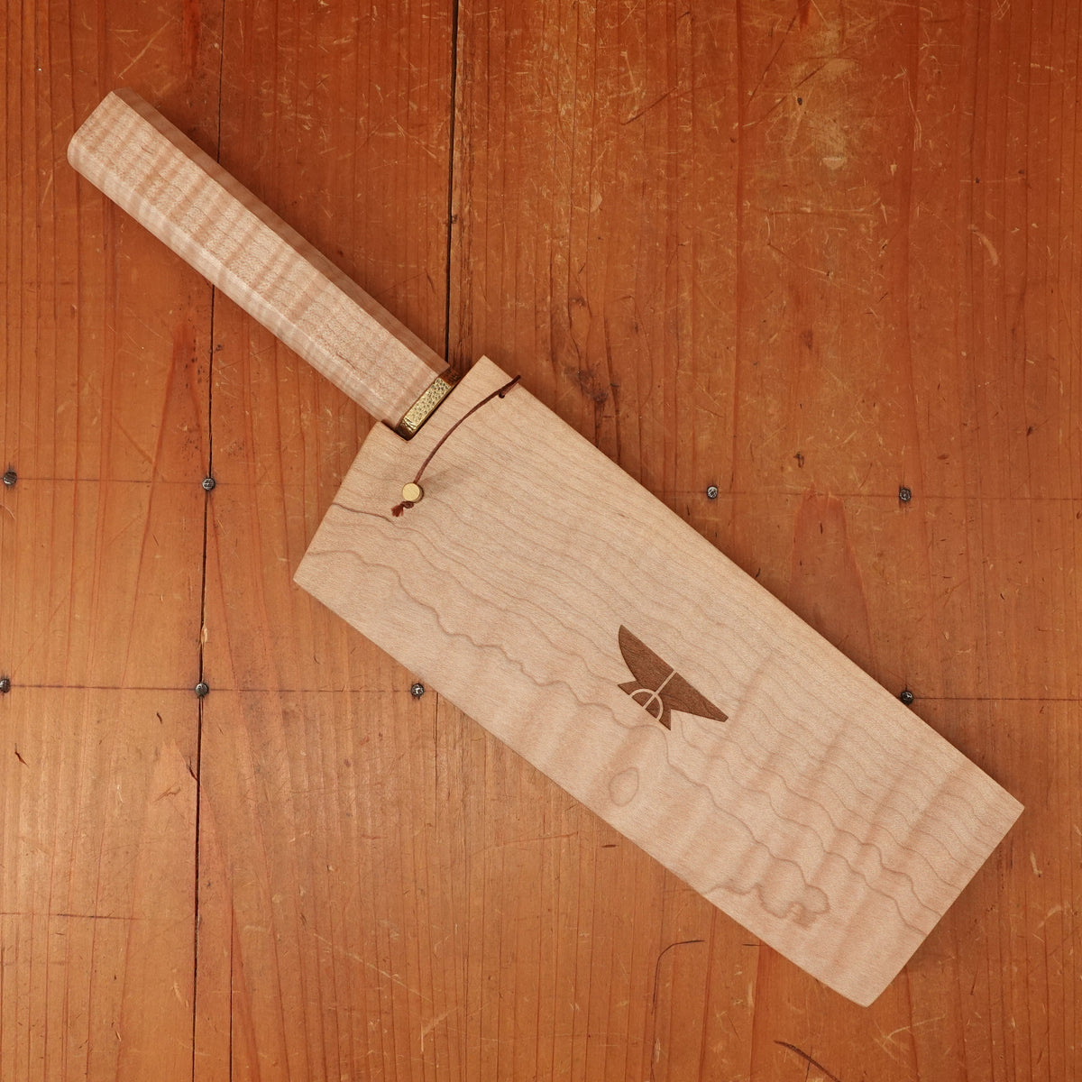 Rolin Knives 165mm Nakiri Apex Ultra Stabilized Curly Maple and Brass with Saya