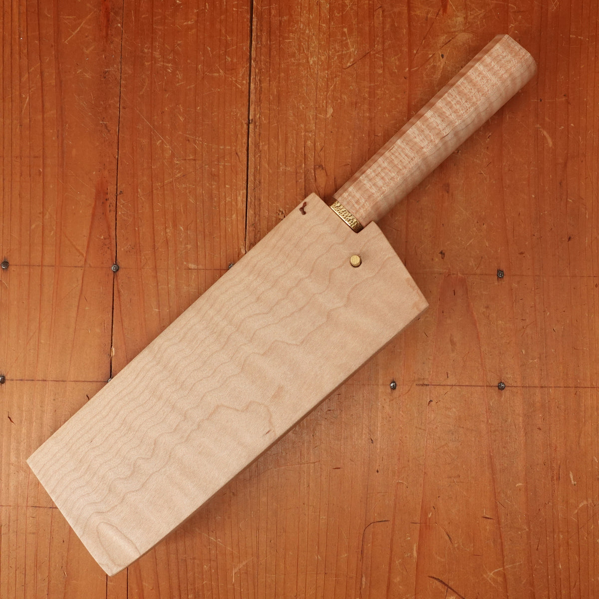 Rolin Knives 165mm Nakiri Apex Ultra Stabilized Curly Maple and Brass with Saya