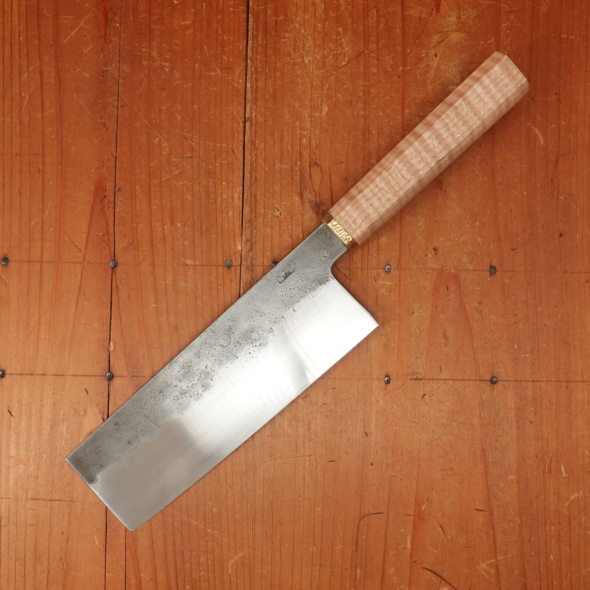 Rolin Knives 165mm Nakiri Apex Ultra Stabilized Curly Maple and Brass with Saya