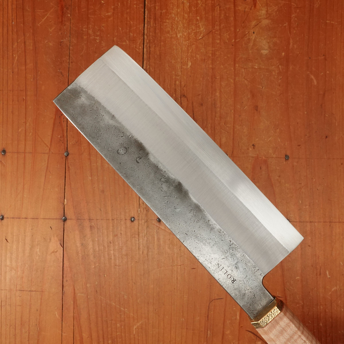 Rolin Knives 165mm Nakiri Apex Ultra Stabilized Curly Maple and Brass with Saya