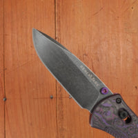 Benchmade Gold Class 585BK-251 Mini Barrage Drop Point CPM-S90V AXIS Assist Lock Purple Haze Handle