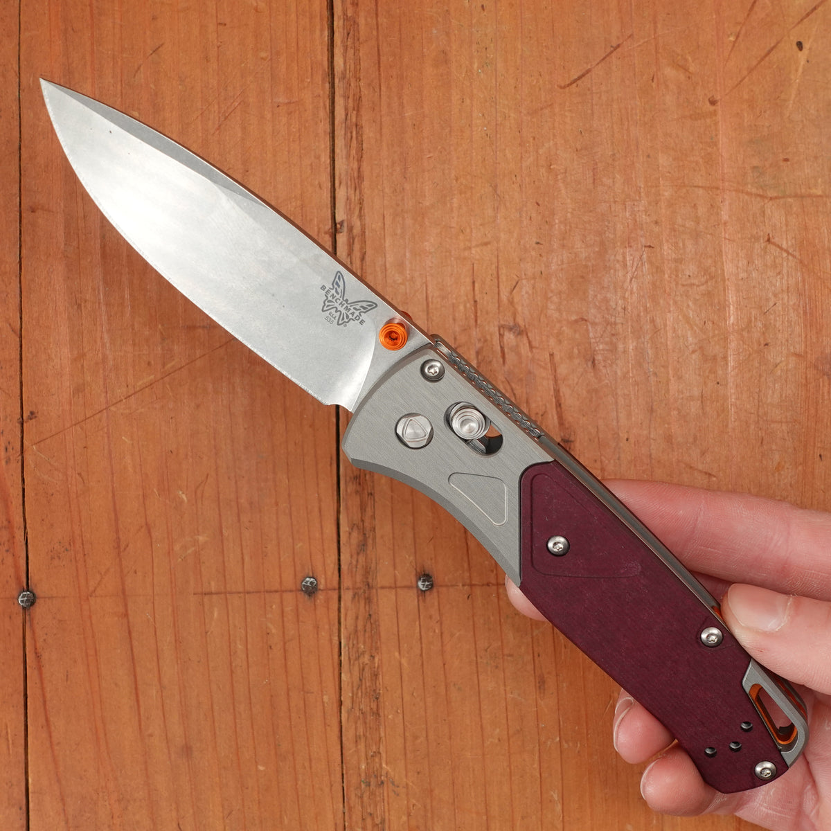 Benchmade 535-09 Bugout Drop Point CPM-S90V AXIS Lock Redstone Aluminum & Richlite Handle